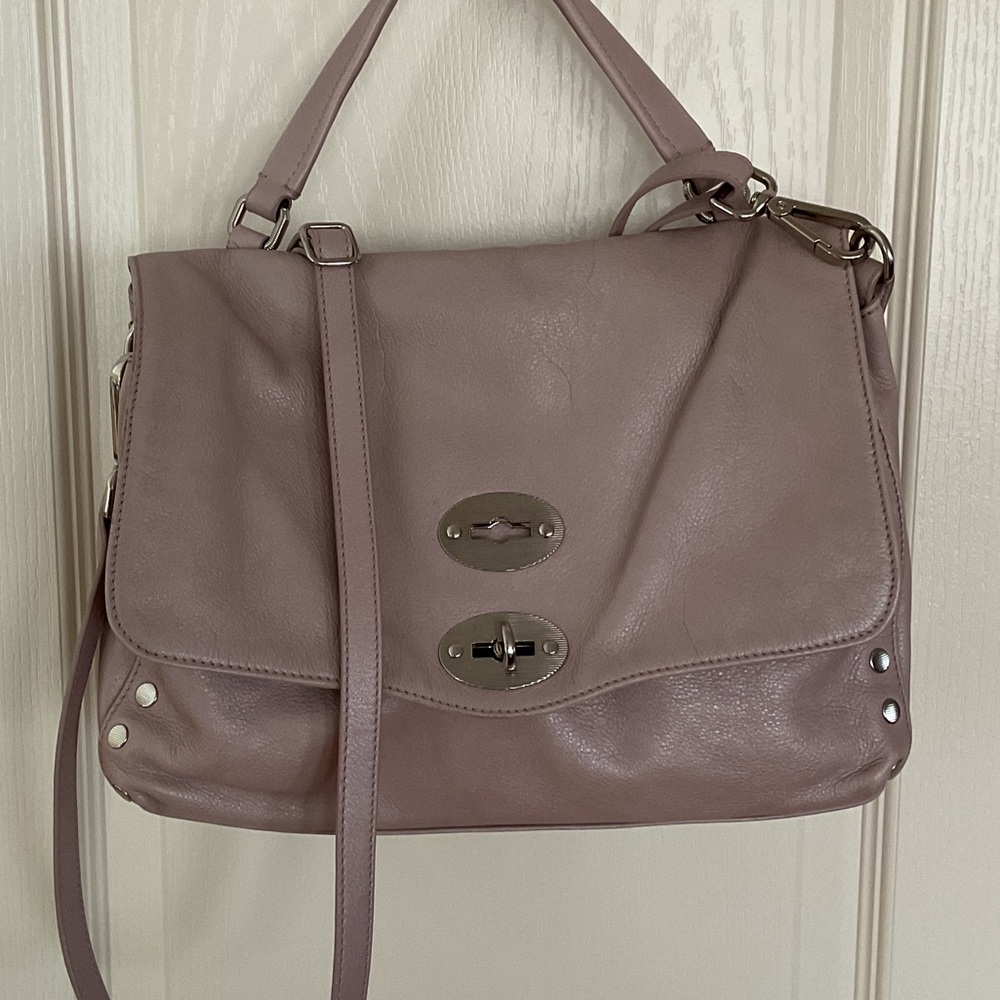 Zaneletto Lilac Leather Satchel with Double Turn-Lock Detail